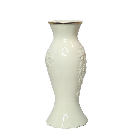 Vintage Lenox Hummingbird Vase Ivory with 24K Gold Trim Raised Relief Rose Bud - Picture 5 of 10